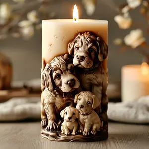 Cute Pet Dog Family Candle Silicone Mold, Claw Print Paw Relief Wax Mould, Cozy Pet Theme Candle Making Silicone Mold