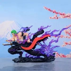 One Piece Roronoa Zoro Figure! Three Sword Style with Purple Haki Flame Effect，Unboxing Zoro Santoryu Statue! Must-Have One Piece Collectible for Anime Fans， Perfect Desk Decor for OP Otakus