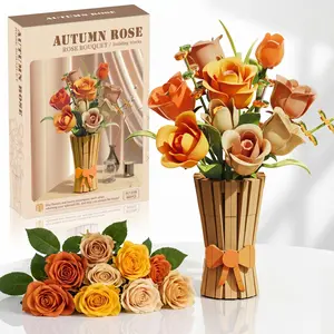 Iconic Rose Bouquet Building Set with Vase, Botanical Floral Kit for Adults and Teens, Relaxing and Creative DIY Project, Classic Anniversary Gift for Her, Elegant Aesthetic Decor for Home or Office Display