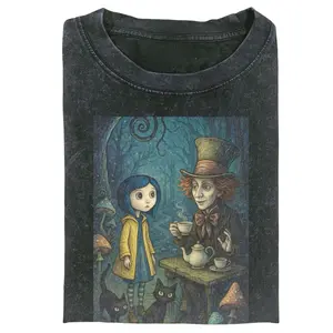 Coraline x Mad Hatter Graphic Tee – Vintage Gothic Cartoon T-Shirt, Unisex Oversized Streetwear Aesthetic