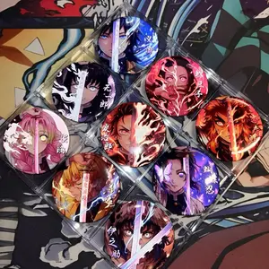 Anime Style 2.25 in / 6cm Broach Pins Featuring Vibrant floral mosaic Character Designs for Collecting