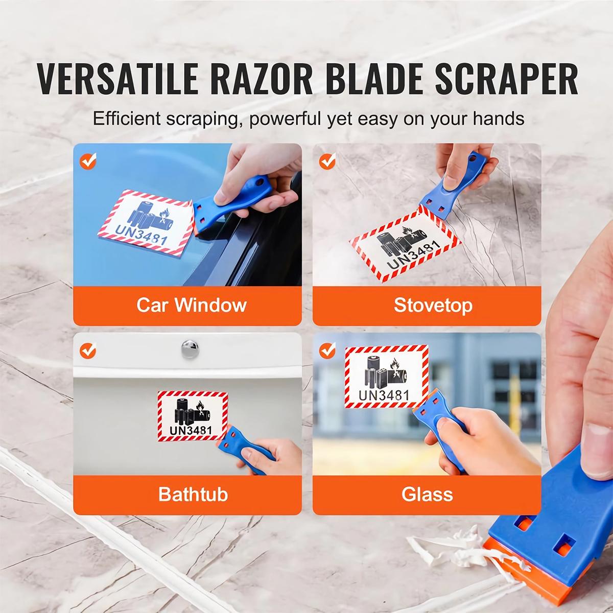 2PCS Plastic Razor Blade Scraper Tool with 100PCS Extra Plastic Blades, No-Scratch Cleaning Scraper Remover for Stickers Decals Adhesive Labels Paint Glass Car Window