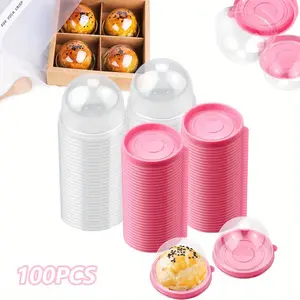 100 Pcs Set Transparent Plastic Mini Cupcake Box, Dome Shaped, Suitable for Weddings and Birthdays, Used for Pancakes, Mooncakes, Macarons, Egg Yolk Pastries