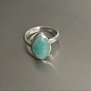 950 Silver Ring - Natural Amazonite Stone - Size 7