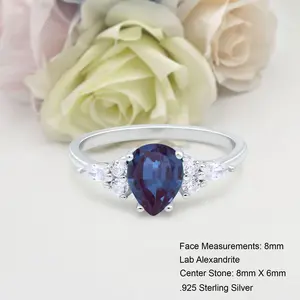 Art Deco Teardrop 1.25 Carat Lab Alexandrite Bridal Band Women Wedding Engagement Pear Shape Ring 925 Sterling Silver 8mm