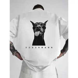 Men's Dobermann Dog Print T-Shirt - Bold Doberman Graphic Crew Neck Tee, Soft 100% Polyester Short Sleeve Shirt with Iconic Breed Design, Machine Washable Casual Summer Wear Suitable for Animal Lovers & Dobermann Owners