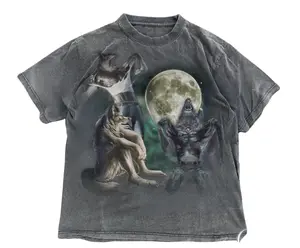 Alpha Wolf Vintage 90s T-Shirt, Retro Meme Tee, Grunge Clothing Aesthetic, Emo Silly Wolf Graphic Shirts, Alpha Wolf, Washed Oversize Shirt