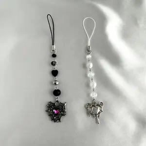 Gothic Heart Dark and Light Beaded Phone Charms