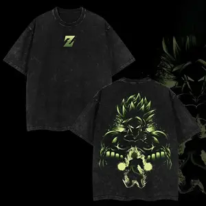 Saiyan Broly Green Z Washed T Shirt Dragon Ball Broly Character Unisex Top Wear 100 Percent Cotton Classic Cut Comfortable Ribbed Collar Casual Streetwear Tee For Anime Fans