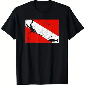 "Spearfishing Diver Down" Retro Ocean Cotton Short Sleeve Tee | Round Neck Unisex Tops Tees