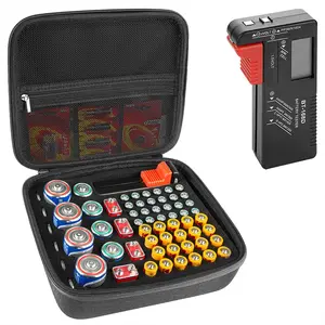 Hard Battery Container, Organizer Box with Tester BT-168, Safe Battery Case Holder - Holds 63 Sizes AA AAA 9V C D Batteries with Battery Tester