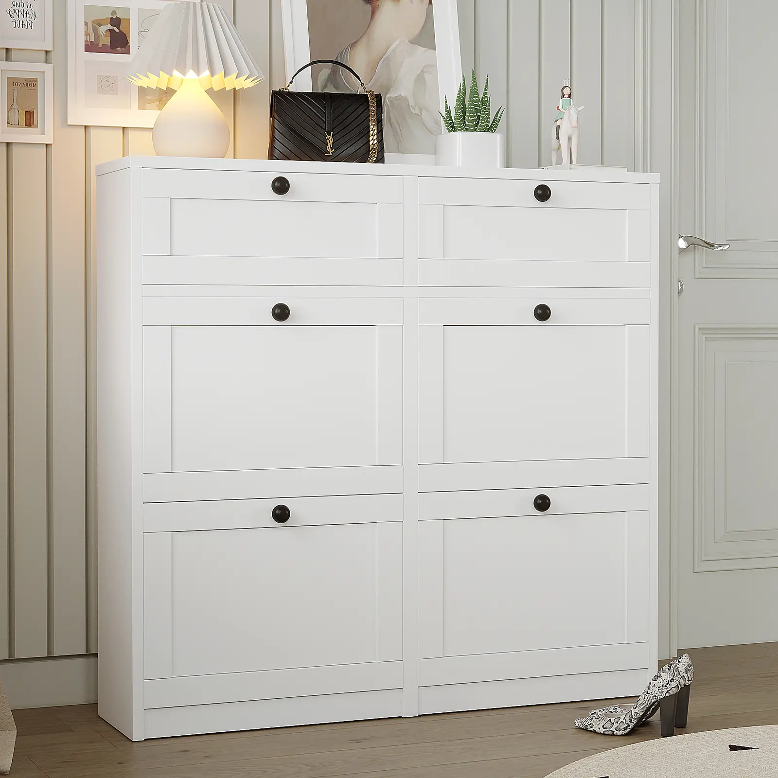 VOWNER Hidden Shoe Cabinets with 4 Flip Drawers and 2 Drawers for Narrow Entryway,Living Room,Bedroom Organizer