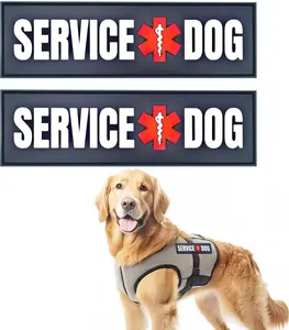 2 Pack Black Service Dog Patch for Pet Vest Waterproof PVC Hook & Loop Badge Durable Removable Medium 5"x1.5" Bold Identification with Medical Star Symbol