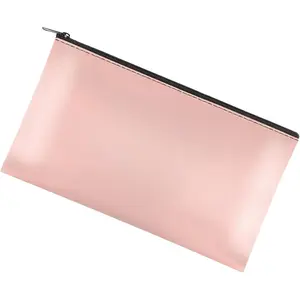 1 Pack 11x6.1 inch Zipper Money Bag Multi-purpose Cash Pouch Bank Bag Check Wallet Cosmetic Organizer Pink