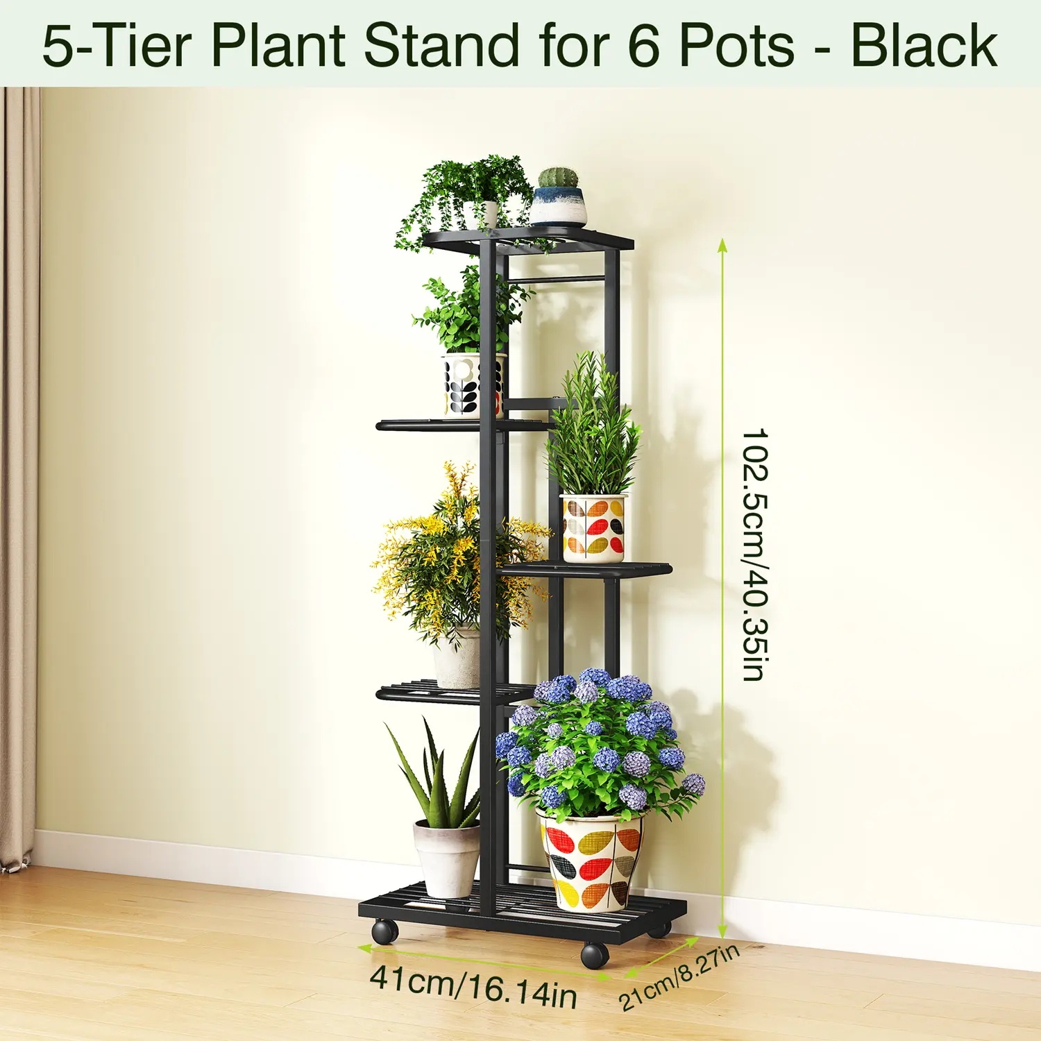 Black 5-Tier Stand with Wheels