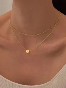 Heart Initial Design Layered Necklace, Stainless Steel Jewelry for Party, Daily Clothing Decor, Trendy All-match & Exquisite Jewelry for Birthday Gift