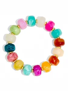 1pc Random Colorful Swirl Acrylic Beaded Stretch Bracelet, Multicolor Irregular Bead Stackable Bangle, Unique Boho Summer Statement Jewelry, for Women Girls, Daily Wear, Beach Vacation, Party, Viral TikTok Fashion Bracelet