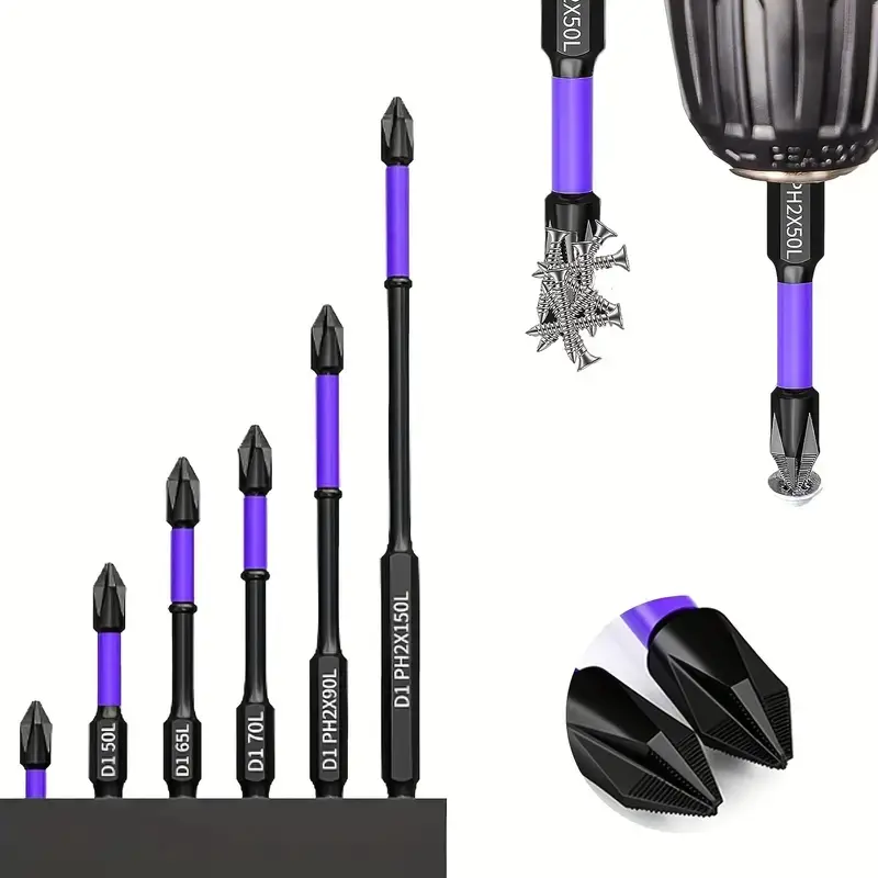 1 Count Of 6 Pieces Magnetic D1 Shockproof Batch Bits 2025 New Upgraded High Hardness And Strong Magnetic D1 Steel Anti-Slip Impact Driver Bit Set