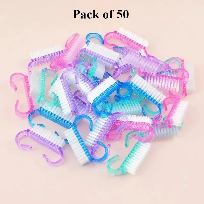 50 Pcs Colorful Plastic Nail Art Cleaning Brushes, Gentle Soft Bristle Dust Remover, Specialized Nail Polish Cleaner Tool, Manicure Pedicure Essential, Nail Care Product