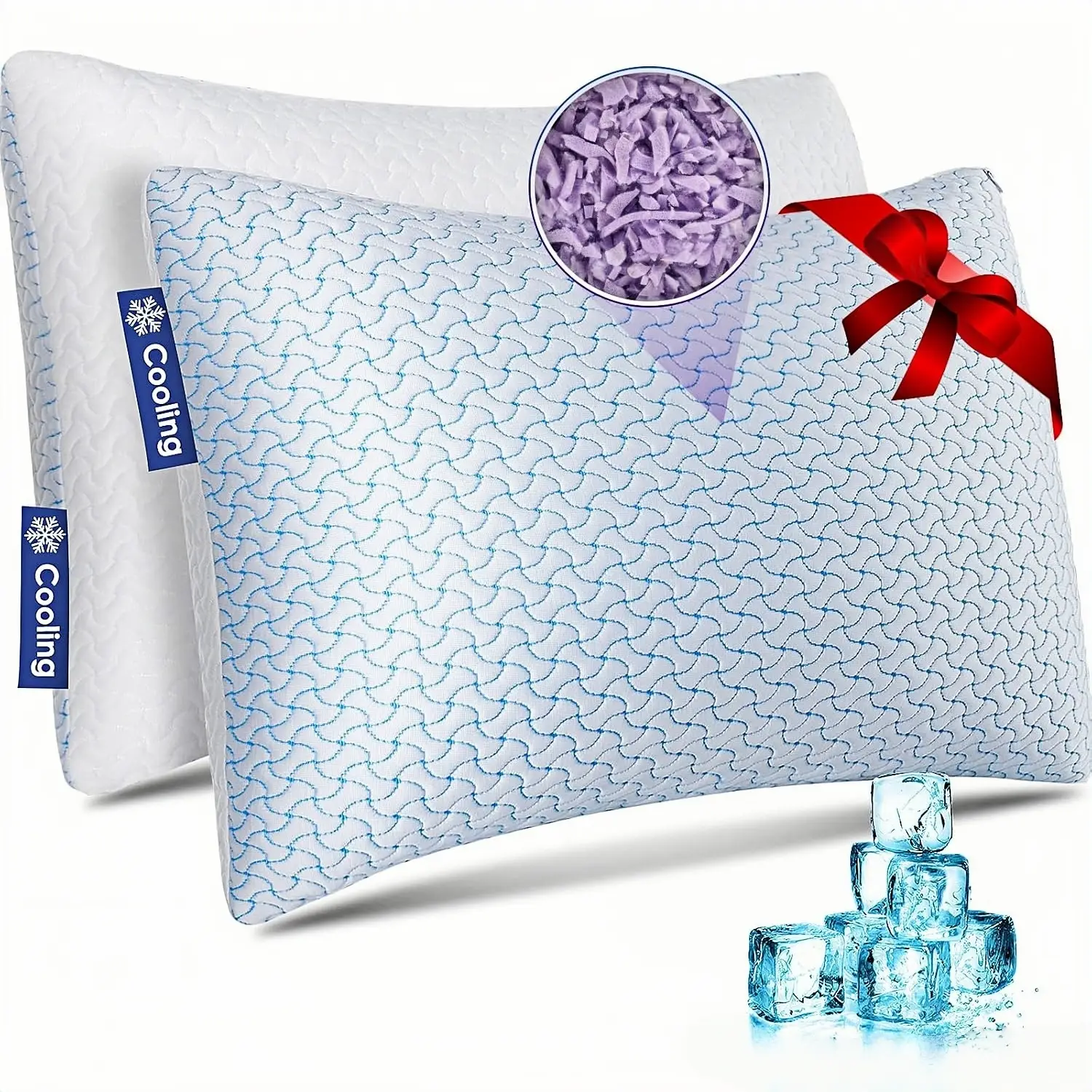 【Summer Gifts】Cooling Shredded Memory Foam Pillows Set of 2 for Sleeping, Bed Pillow Adjustable Pillows Queen Size 2 Pack for Side Back Stomach Sleepe