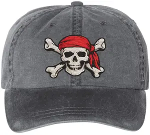 Pirate Skull Crossbones Embroidered Baseball Cap Red Bandana Skull Adjustable Dad Hat