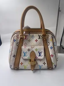 Pre-owned Louis Vuitton leather Top handle bag Trouville Handbag Monogram Multicolor White (BF 12Z) XP01785