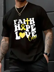 100% Cotton Unisex Faith Hope Love Cure Yellow Ribbon Spina Bifida Warrior T-Shirt , Men's Women's Short Sleeve Tops Crewneck Tshirt