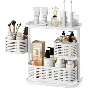 3-Tier Rotating Bathroom Counter Organizer, Vanity Tray for Makeup & Skincare, Countertop Spice Rack Storage, Space-Saving Shelf for Bathroom, Kitchen, Laundry Room, Baby Bottle Station, White