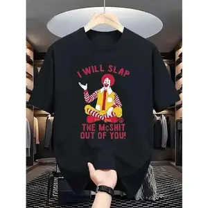 FEEGO Summer t Shirts mens i will slap the mcshit you funny graphic t shirt 100 cotton soft crew neck tee black with red yellow humorous short sleeve shirt for summer outdoor activities sizes