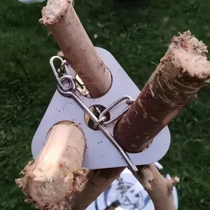 Camping Fire Pit BBQ Pot Triangle Stand Set, Portable Detachable Outdoor Hook Stainless Steel Holder, Durable & Lightweight Design