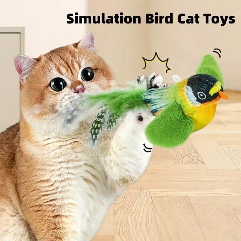 1PCS GREEN Cat simulation cat mint chirping bird sound toy, dog to relax interactive toy, little bird to amuse the cat, pet cat toy（Color: Green）