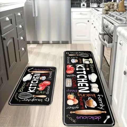 Kitchen Mat 2D Printed Pattern Carpet Non-Woven Fabric Anti-Fouling Non-Slip Soft Comfortable for Bedroom Living Room Dining Room Kitchen Bathroom Entrance Rug, Kitchen Decor, Anti-Slip Water-Resistant Kitchen Rugs, Rubber Base