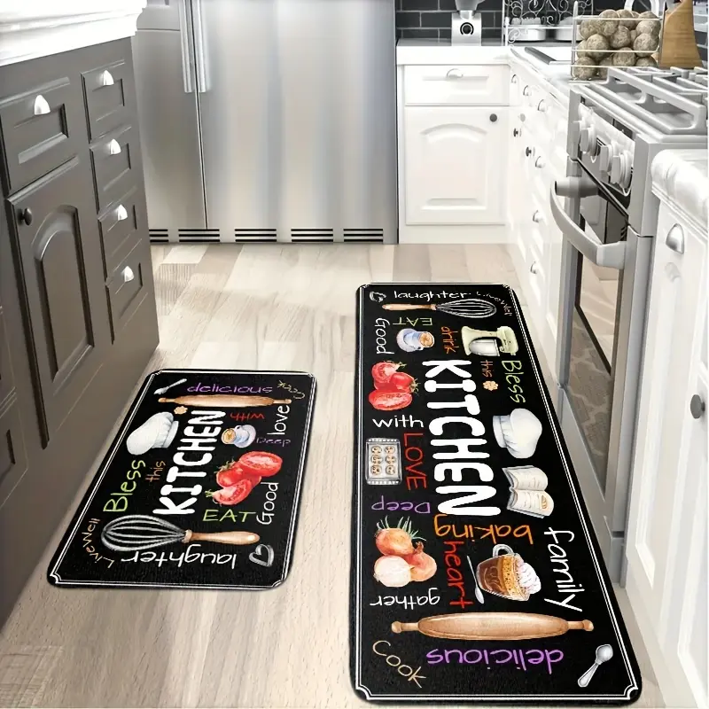2D Printed Flannel Anti-Slip Kitchen Rug, Cozy Cushioned Soft Multi-Use Rug for Kitchen, Living Room, Entrance, Anti-Slip Kitchen Rugs, Cozy Kitchen Rugs