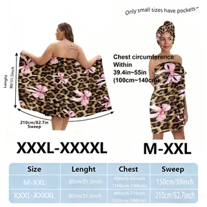 Plus size (M-XXXXL) leopard print pink bow towel, suitable for women, post-shower, spa, and pool use as an absorbent hair wrap. A must-have for home/travel.