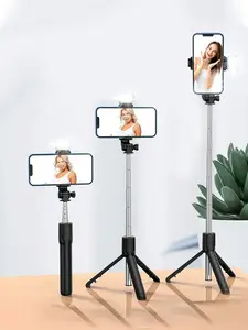 Retractable Selfie Stick with Built-in Fill Light Telescopic Tripod & Wireless Remote 360° Rotation Stable Anti-Shake Design Ideal for Travel Vlogs & Outdoor Live Streaming wireless