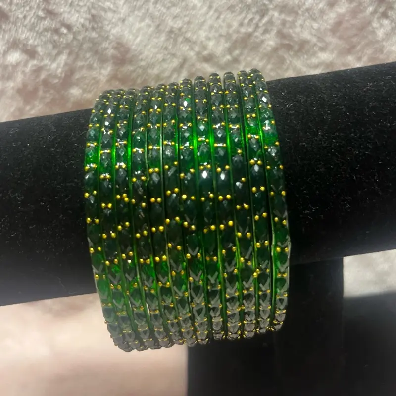 2•10 Vibrant Style Set: 12 Kashmiri raindrop Glass Bangles