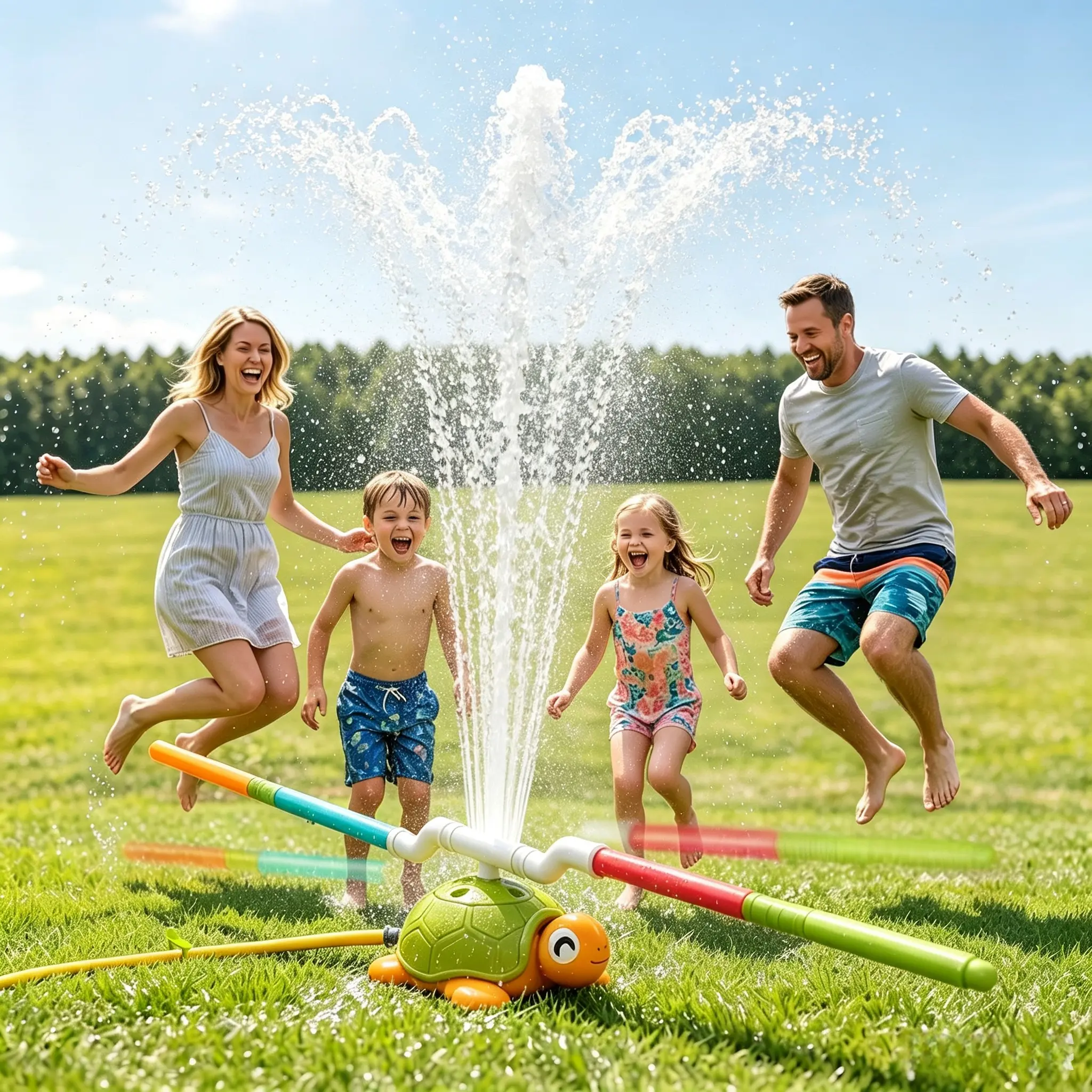 Upgrade 4-in-1 Turtle Water Toy Sprinkler for Kids, Summer Outdoor Water Toys with Baseball, Ring Toss & Tubes, Backyard Lawn Pool Yard Games for Boys Girls Age 3-8