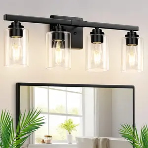 4-Light&5-Light Bathroom Light Fixtures, 27"&31" Modern Vanity Lights Over Mirror with Clear Glass Shades, Matte Black Light Fixture, Classic Wall Light Fixture for Mirror Living Room Cabinet Bedroom Porch