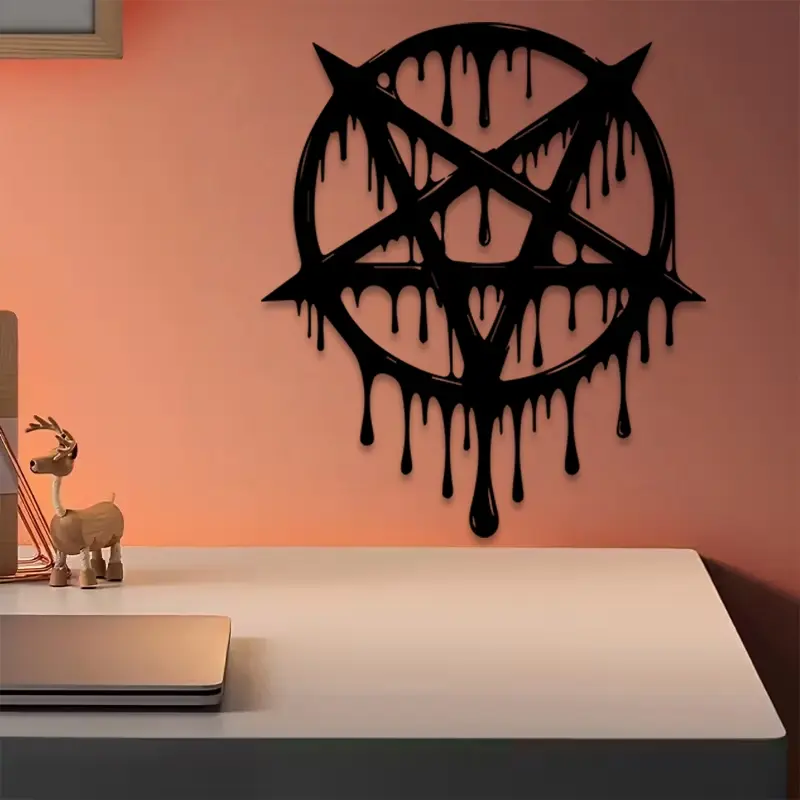 1pc Pentagram Metal Wall Art, Pentagram Statue Mural, Perfect for Gothic Wall, Halloween Decor, Ideal Gift for Mystics, Powder-Coated Metal