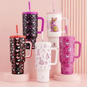 Meoky Holiday 40oz Tumbler with Handle, Vacuum Insulated Stainless Steel, Leak-Proof Travel Mug with Straw, Non-Slip Base, Car Friendly, BPA-Free
