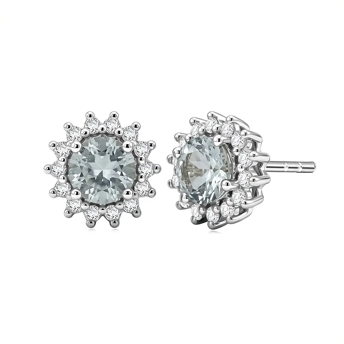 D'Joy Premium Mangoro Aquamarine and Moissanite 1.10 ctw Serene Star Studs Earrings in Rhodium Over Sterling Silver