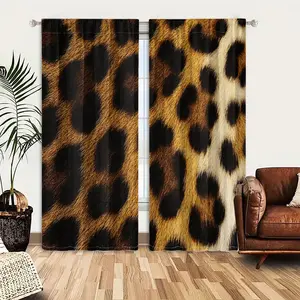 2pcs Window Curtains, Home decoration curtain, textured leopard print fur, featuring distinctive irregular black spots on a warm tan and brown background. A classic wild pattern.Window Drapes for home, Rod Pocket Window Treatment