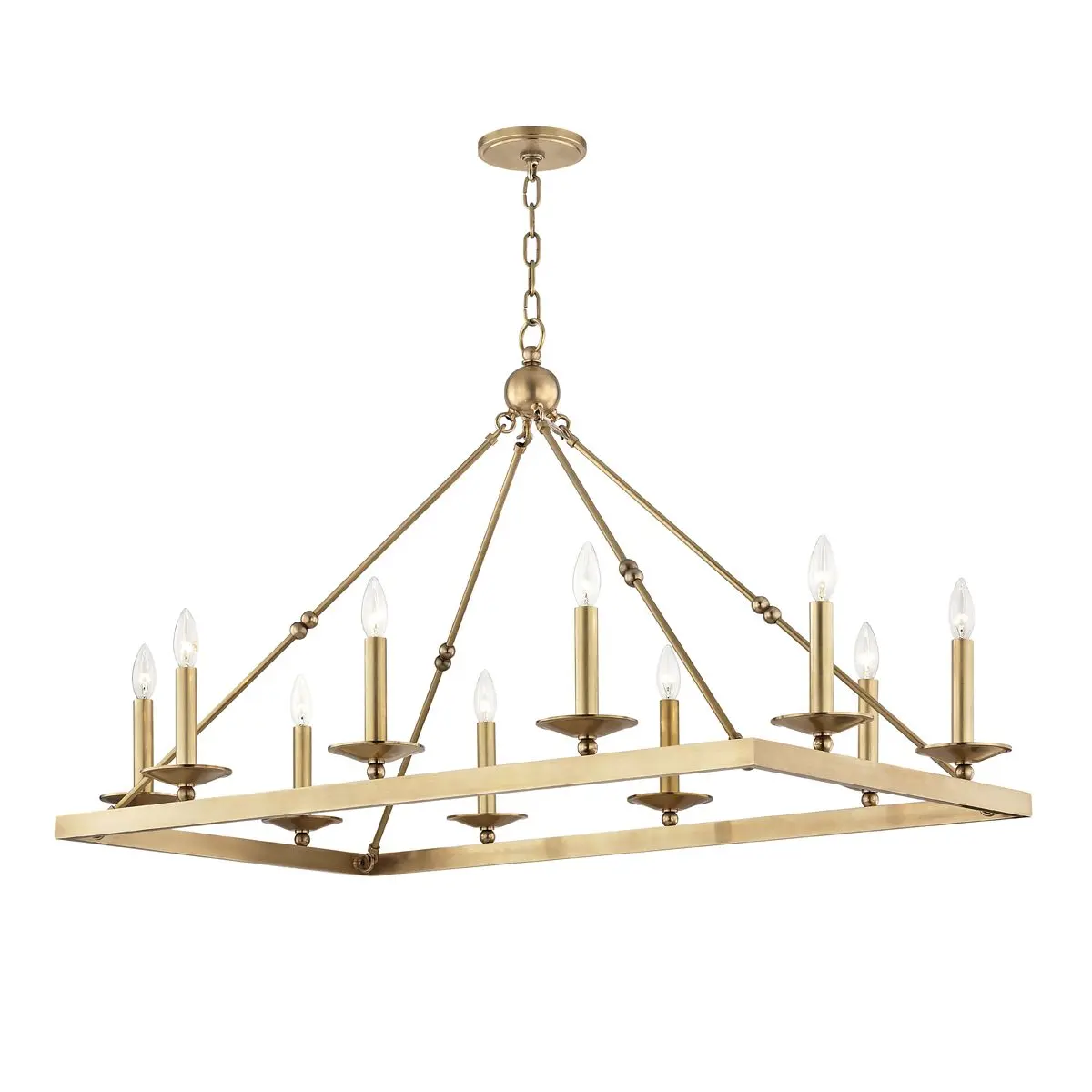 Allendale 9-Light Linear Chandelier with Sphere Details in Aged Brass or Bronze Finishes