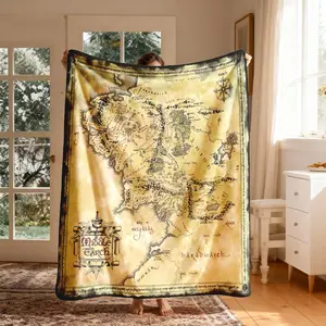 Lord of the Rings Middle Earth Vintage Map Flannel Blanket, Large Soft Lightweight Warm, Perfect for Bed Sofa Office Camping Travel Gift, Soft Flannel Throw