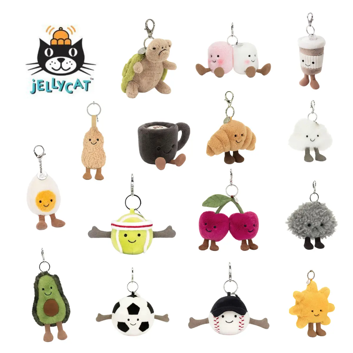 Jellycat Collectible Plush Keychain - Cute Animal or Food Themed Soft Charm, Hanging Pendant Gift for Backpacks, Car Keys