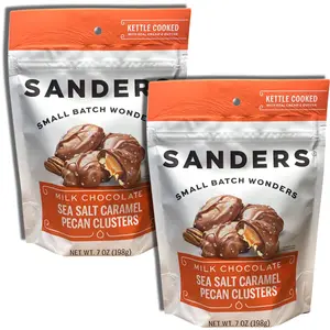 Sanders Small Batch Milk Chocolate Sea Salt Pecan Caramel Cluster, 7 Oz, 2 Pack