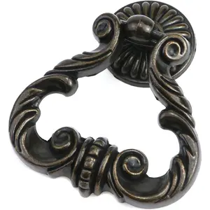 Vintage Antique Bronze Cabinet Pulls French Provincial Single Hole Pull Ring Handles Scute-like Embossing for Drawer Dresser Wardrobe Cupboard