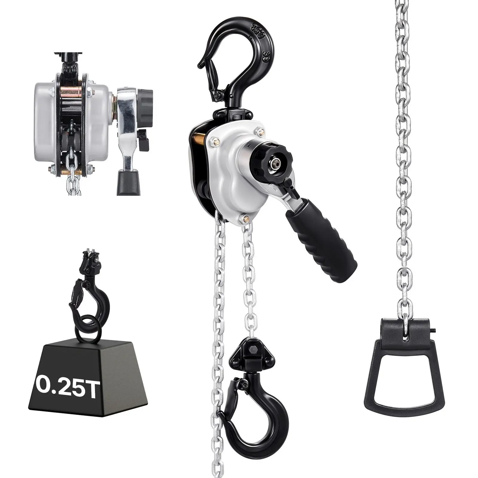 Manual Lever Chain Hoist, 1/4 Ton (550 Lbs) Capacity, Heavy Duty Come Along, 10 ft Lift, G80 Alloy Steel Chain, Dual Pawl Mechanical Brake, 360° Swivel Hooks, Portable Lifting Equipment for Warehouse, Garage, Construction Sites