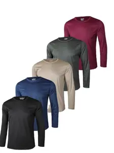 Men's Solid Plain Long Sleeve Tee, Casual Comfy Fitted Round Neck T-shirt for Spring & Fall, Men's Top for Daily Wear