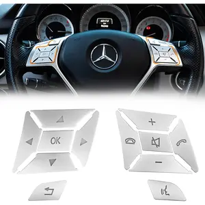 Steering Wheel Button Sticker Compatible with Mercedes A B C E M SL GL GLA CLA SLK GLS Class,Steering Wheel Button Decoration Trim Sticker Inner Accessories(12PCS,Chrome-Square)